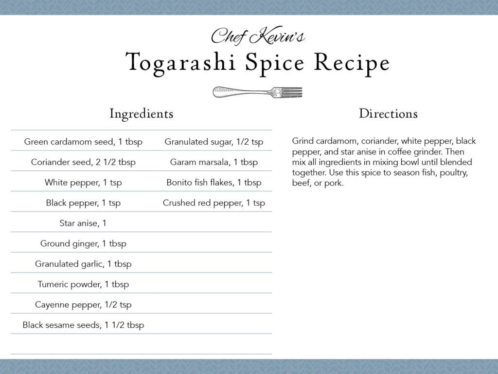 kevin furmanek recipe card togarashi spice